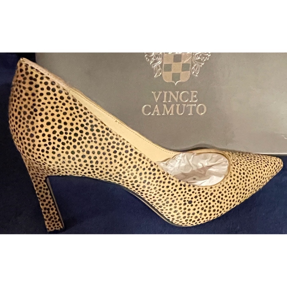 Vince Camuto Natural and Black Spotted Heels With Real Cow’s Fur SZ 10 - Picture 6 of 15